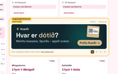 Skjámynd: hvar „Upplifun“ birtist