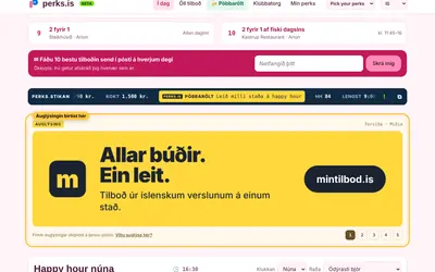 Skjámynd: hvar „Forsíða“ birtist