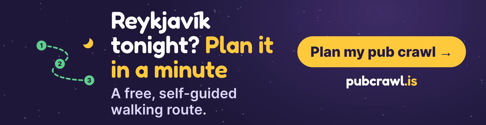 Pub crawl on perks.is: Reykjavík tonight? Plan it in a minute. A free, self-guided walking route.